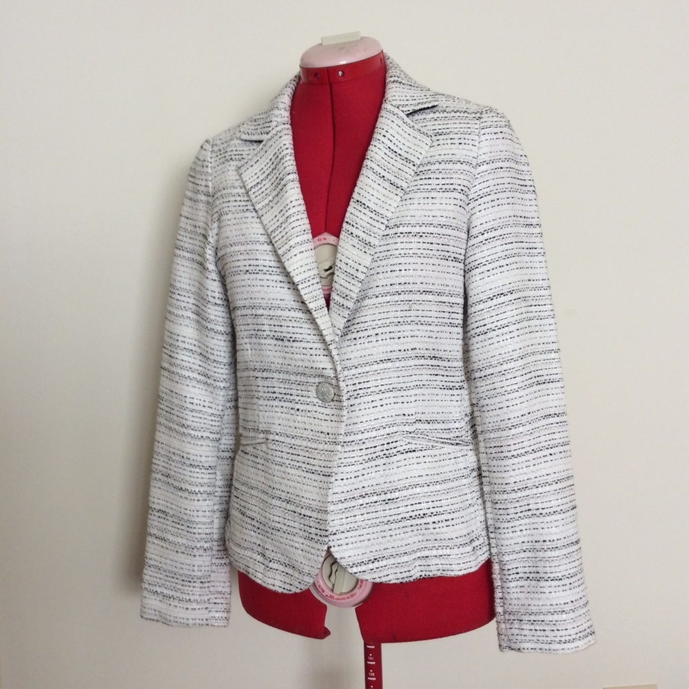 CAbi white striped blazer